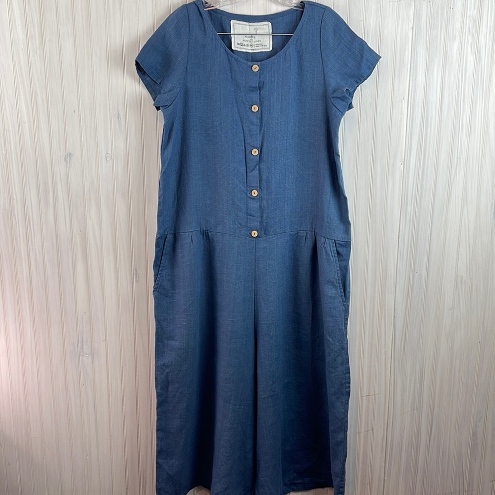 NOT PERFECT LINEN WIDE LEG BUTTON JUMPSUIT MEDIUM LARGE